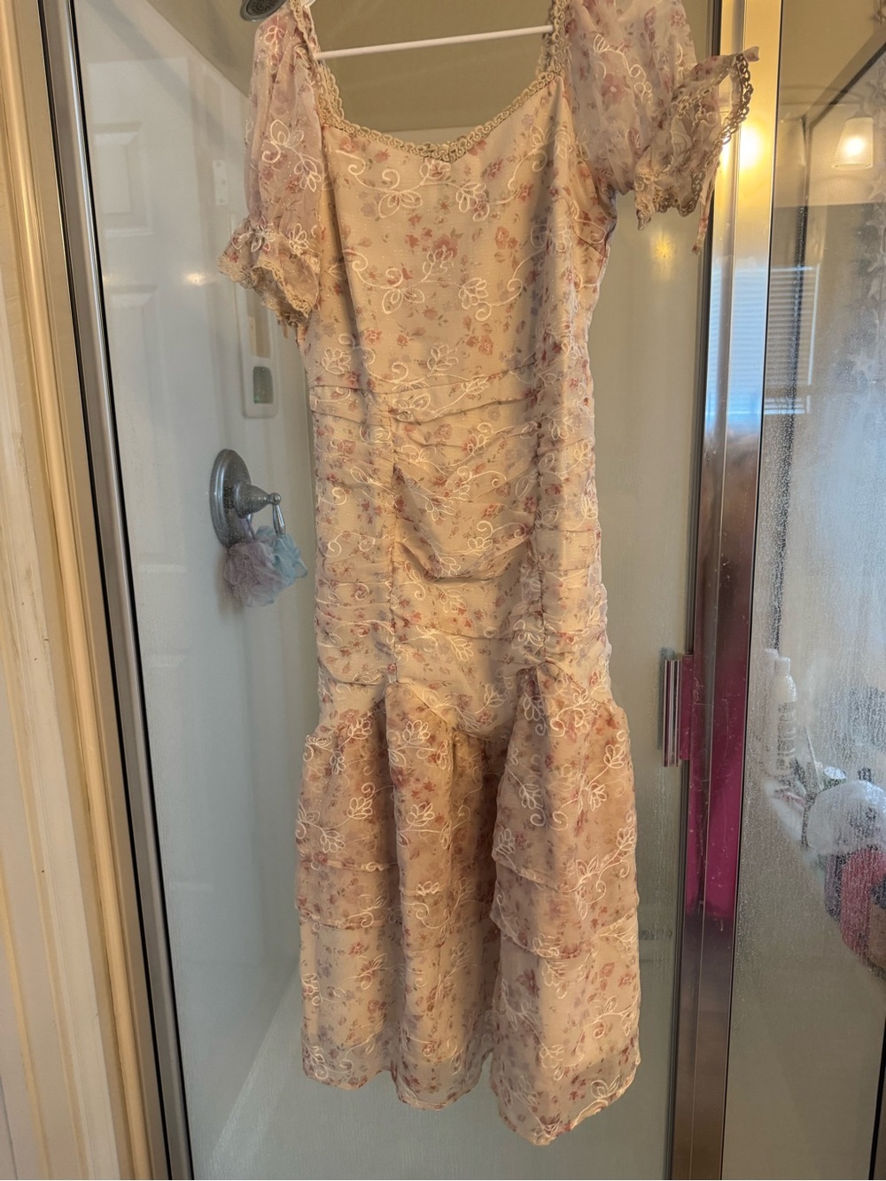 Just Me Blush Pink Floral Lace Maxi Dress